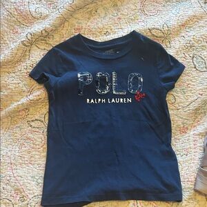 Girls Polo by Ralph Lauren Navy Short Sleeve Logo Tee with Denim-Style POLO